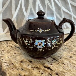 Vintage Japanese Redware Hand-Painted Teapot